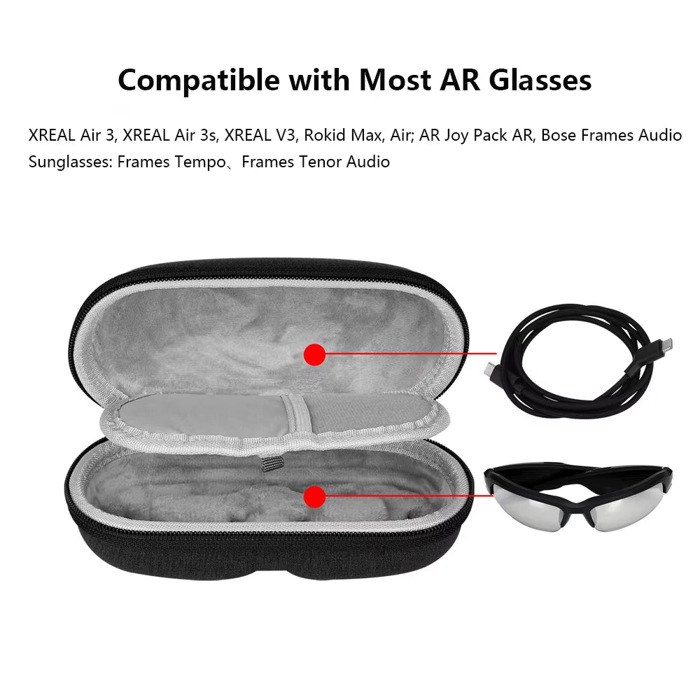 EVA Protective Case Compatible with Smart AR Glasses Portable Zipper Case for Xrealone/Thunderbird Air2 VR(CASE ONLY)